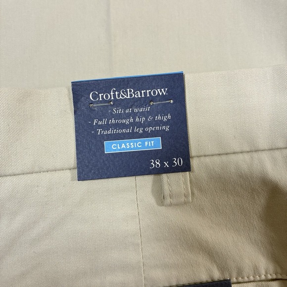 NEW Croft & Barrow Pants 38x30 Easy Care Khaki Beige Flat Dress Chino NWT - Picture 6 of 8